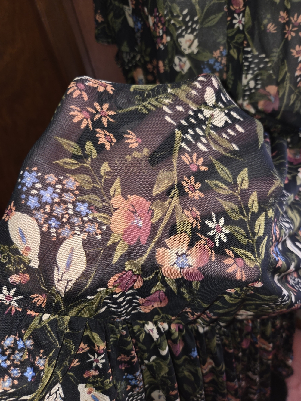 Ava & Viv Olive Green And Brown Floral Midi Dress with Flutter Sleeves - Picture 4 of 6